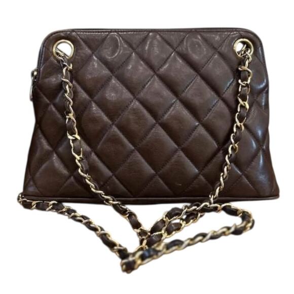 1989 Vintage Chanel Lambskin Quilted Matelasse Shoulder Bag in Brown - Picture 1 of 7